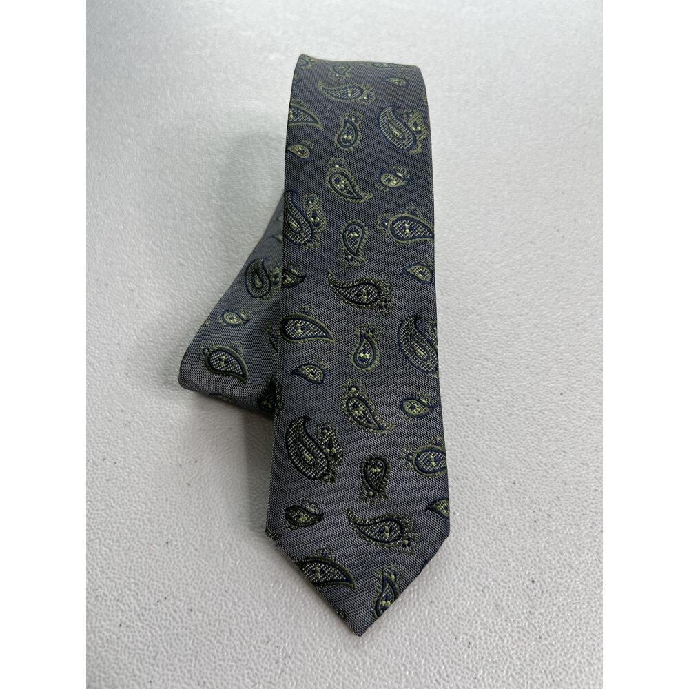 Imani Gray, Blue, Green Paisley Pattern 100% Silk Skinny Tie NWOT